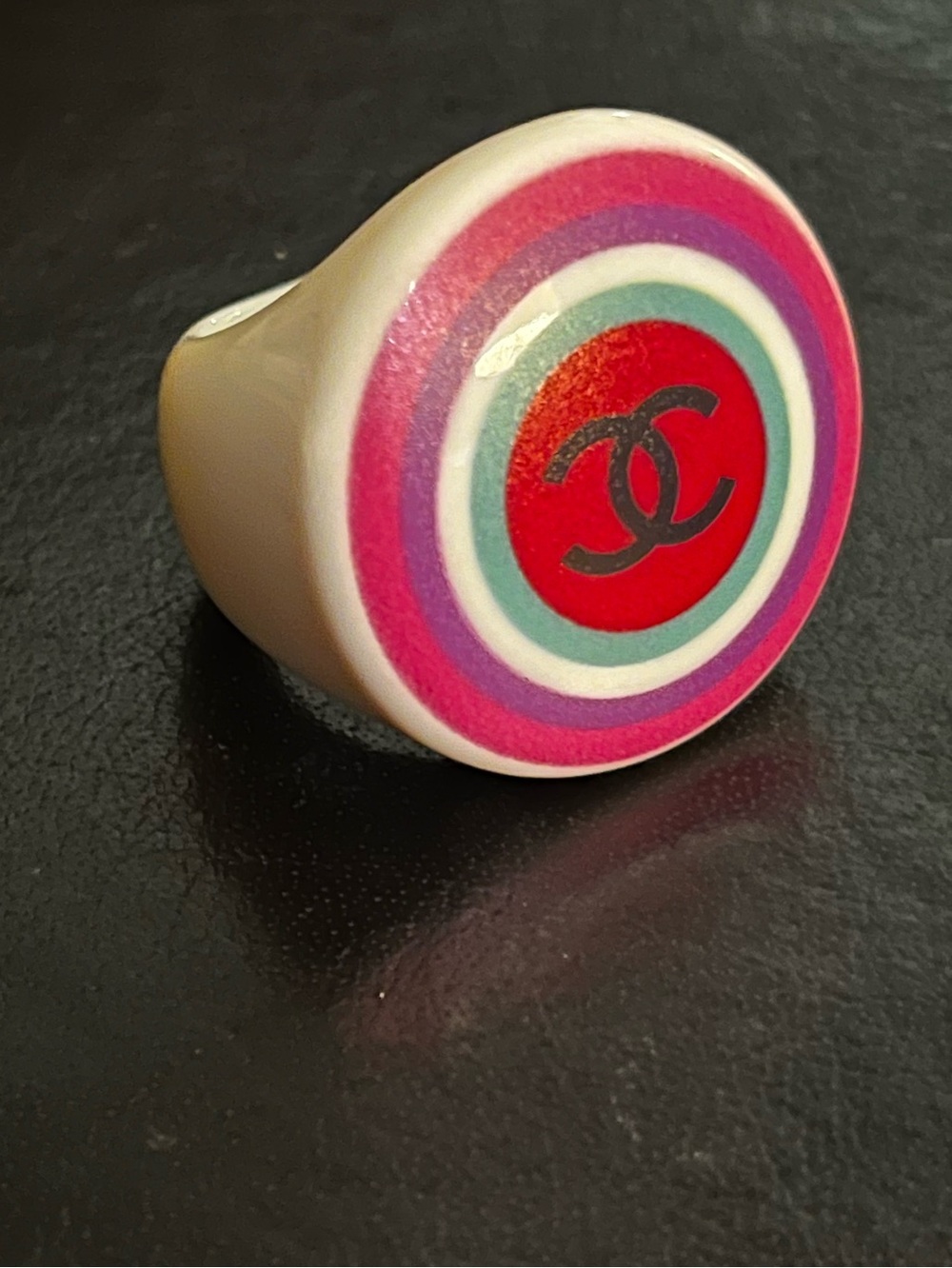 ChaneI Chunky Acrylic Colorful Circle Letter Logo Bold Statement Ring